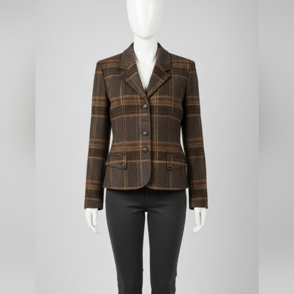 HUGO By Hugo Boss Brown Plaid Tailored Women's Blazer Size 4